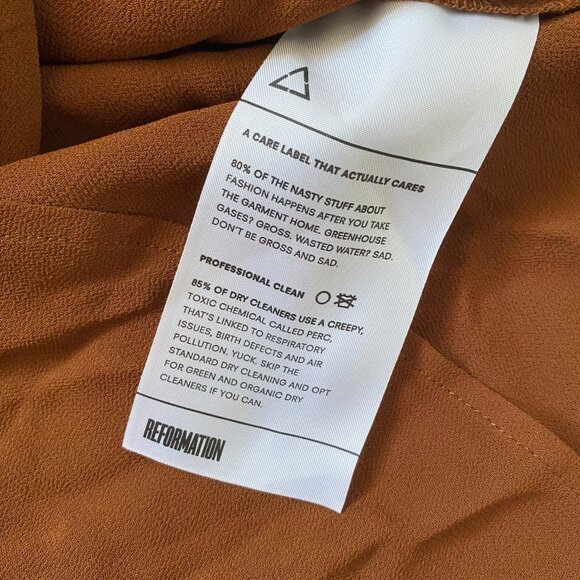 REFORMATION Long Sleeve Button Up Sheer Top Bow Cuffs Women's XS Rich Brown - Picture 13 of 13